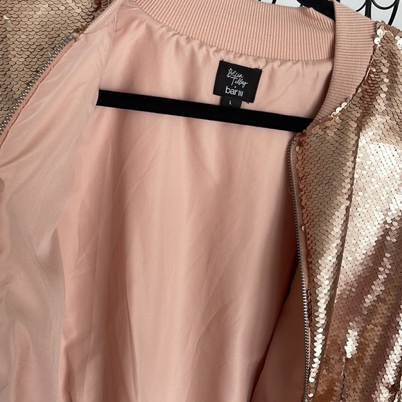 NWT ROSE GOLD SEQUIN BOMBER JACKET SIZE L - Picture 8 of 8